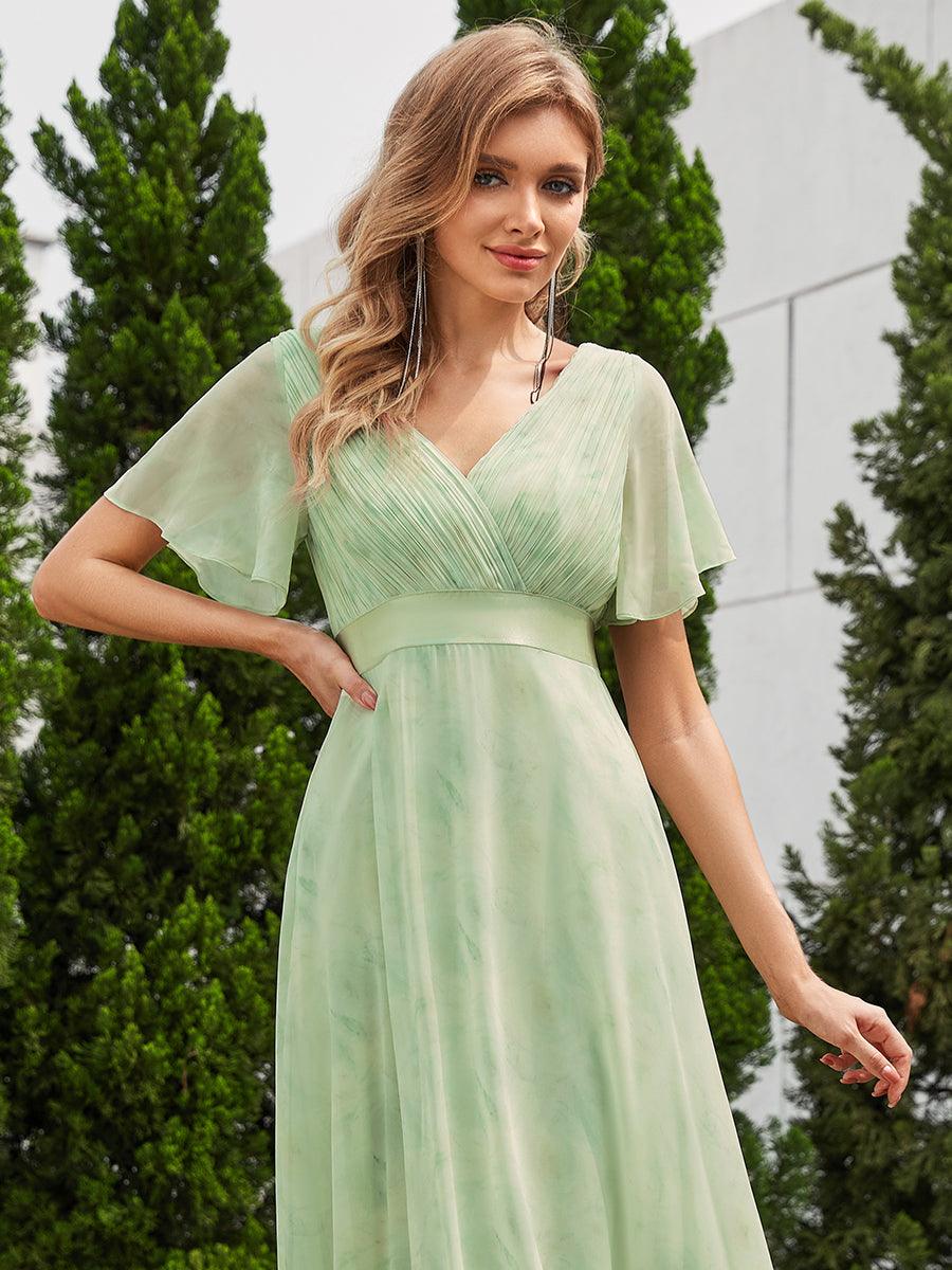 Taille personnalisée Robe de demoiselle d'honneur longue manches courtes #Couleur_Roses Vert Clair