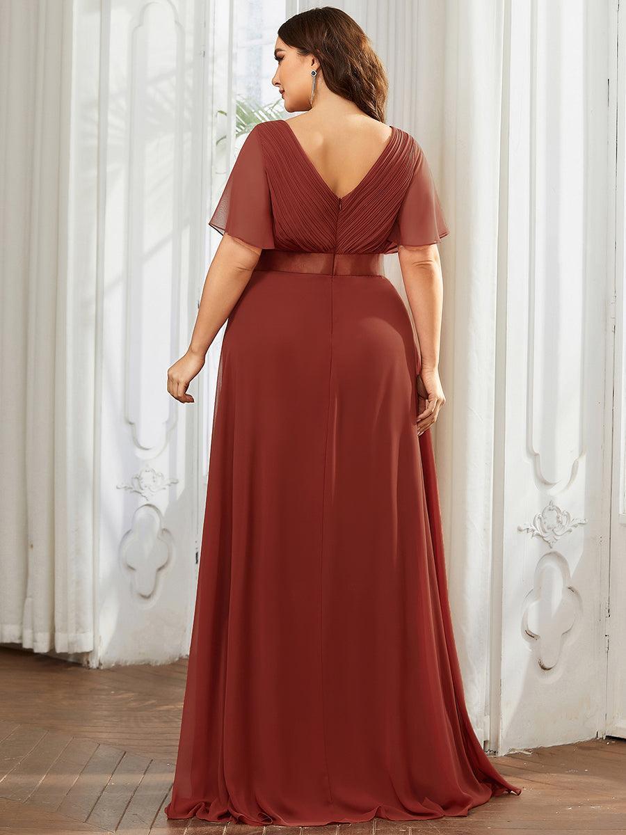 Robe mariage invitée fluide élégante en mousseline à taille haute #Couleur_Vermillon