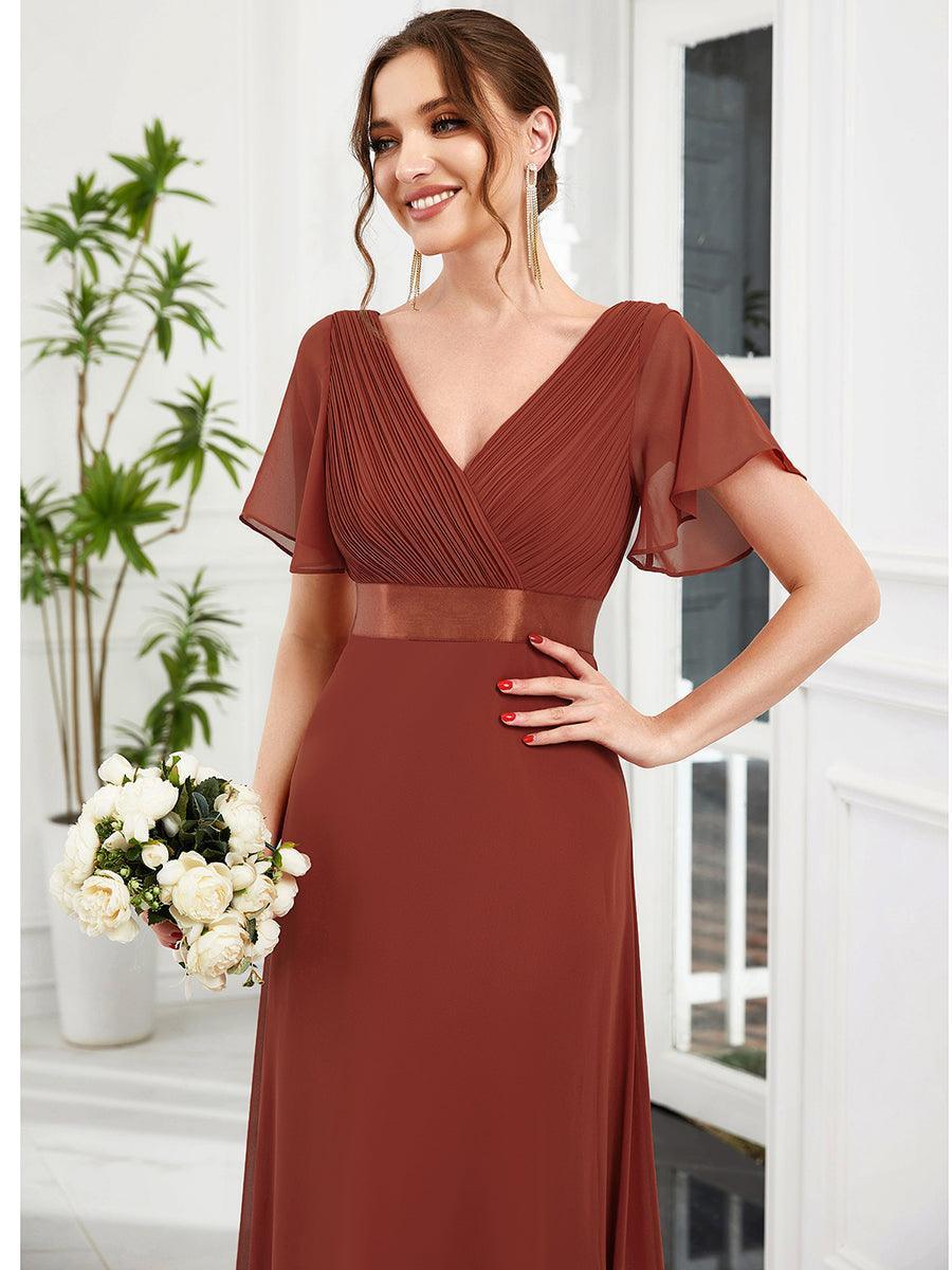 Robe mariage invitée fluide élégante en mousseline à taille haute #Couleur_Vermillon