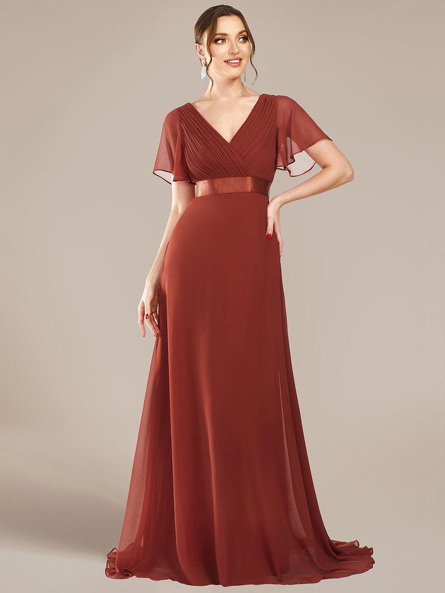 Robe mariage invitée fluide élégante en mousseline à taille haute #Couleur_Vermillon