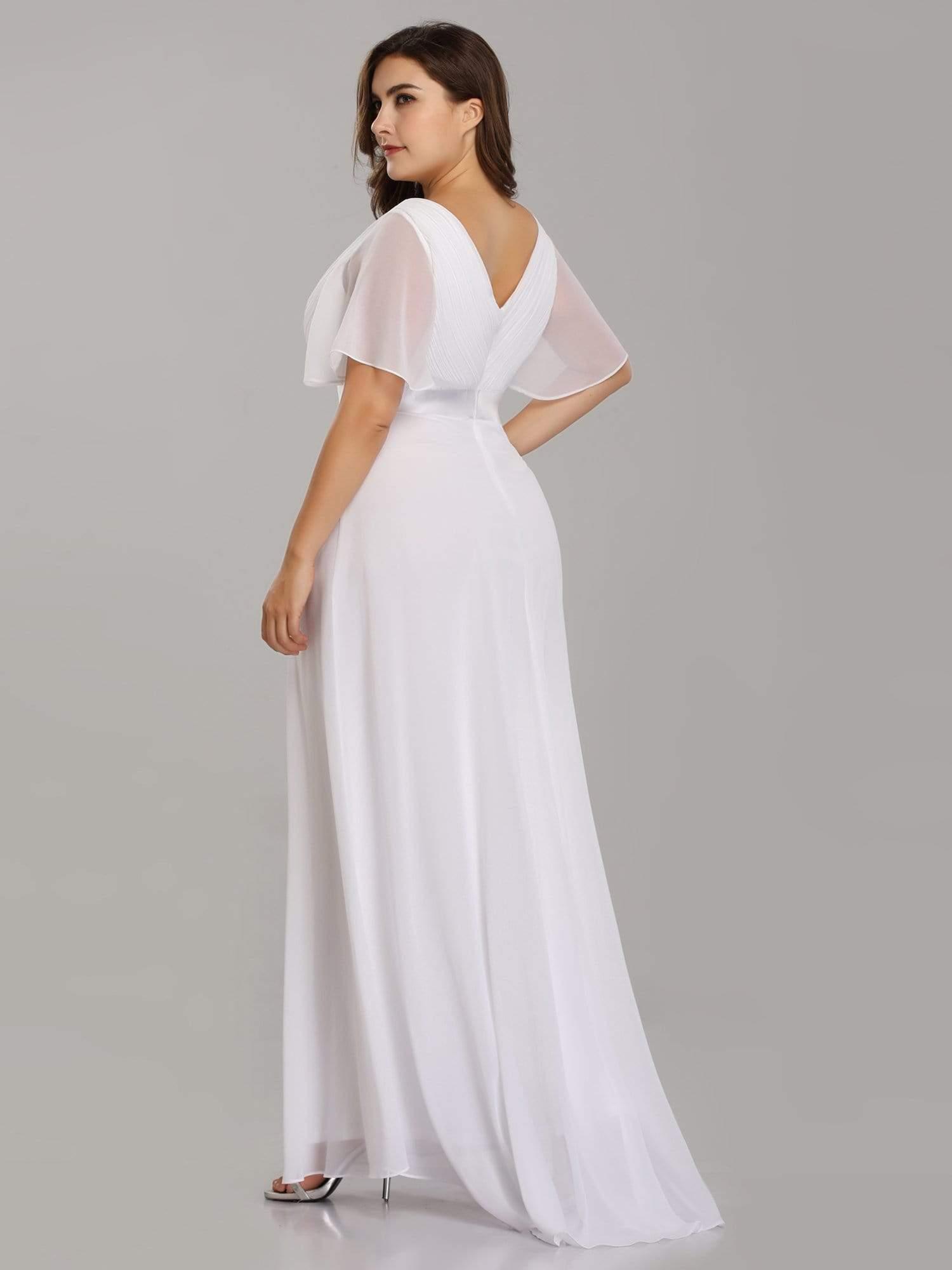 Robe mariage invitée fluide élégante en mousseline à taille haute #Couleur_Blanc