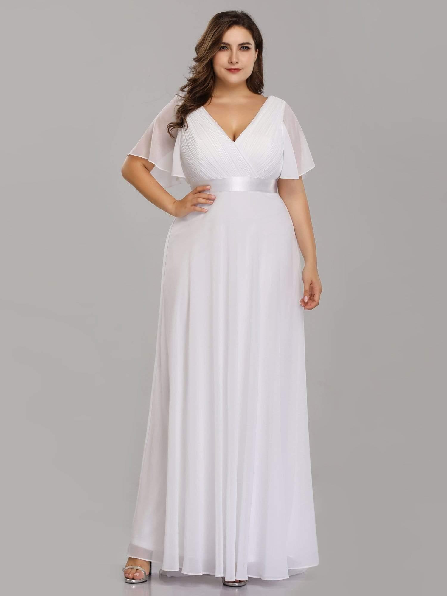 Robe mariage invitée fluide élégante en mousseline à taille haute #Couleur_Blanc