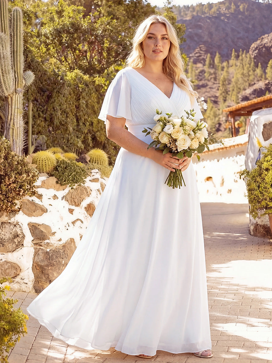 Robe mariage invitée fluide élégante en mousseline à taille haute #Couleur_Blanc