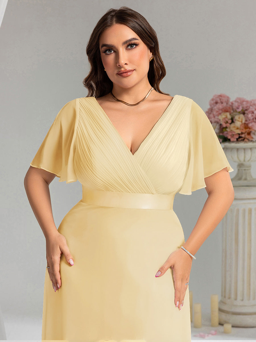 Robe de maternité en mousseline simple à manches volantées #Couleur_Jaune