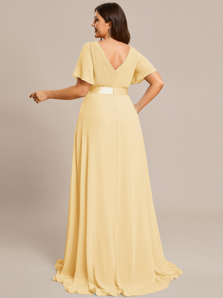 Robe de maternité en mousseline simple à manches volantées #Couleur_Jaune