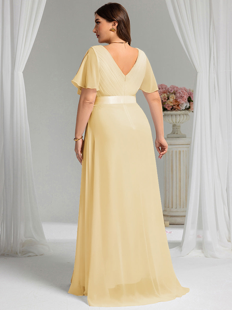 Robe de maternité en mousseline simple à manches volantées #Couleur_Jaune