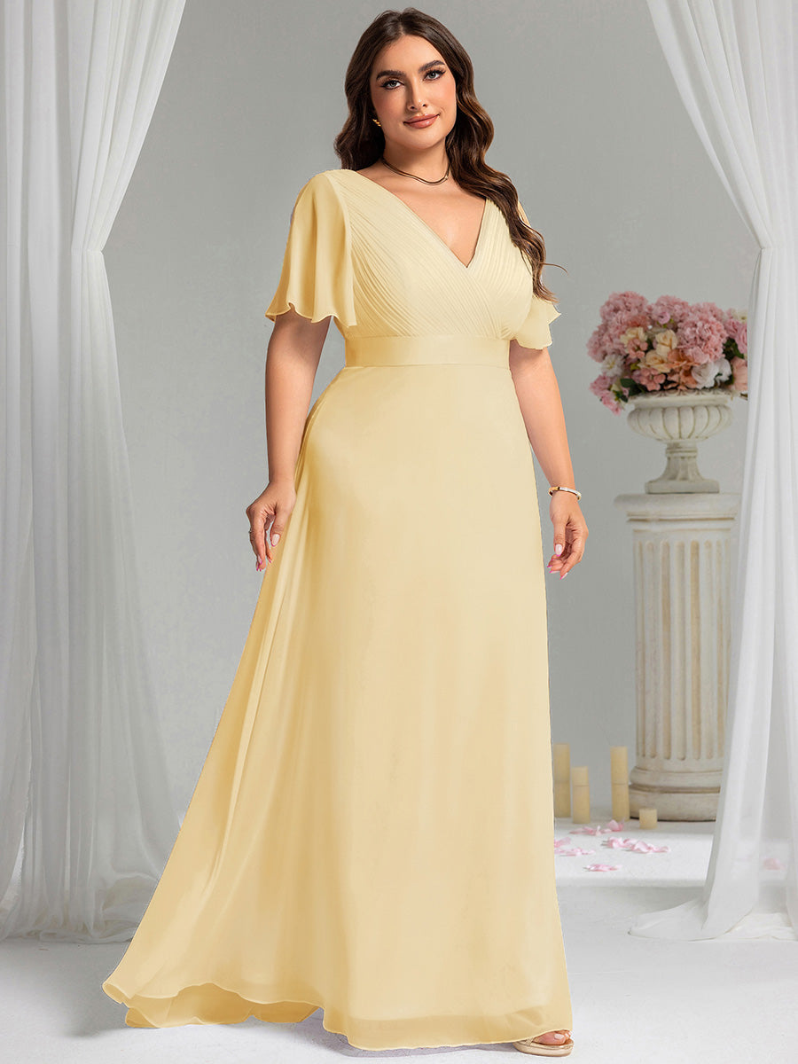 Robe de maternité en mousseline simple à manches volantées #Couleur_Jaune