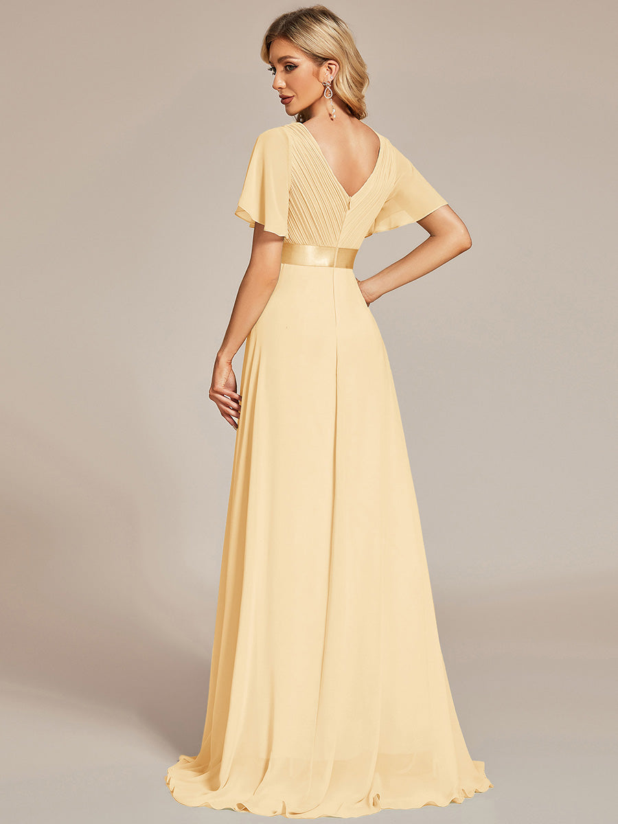 Robe mariage invitée fluide élégante en mousseline à taille haute  #Couleur_Jaune
