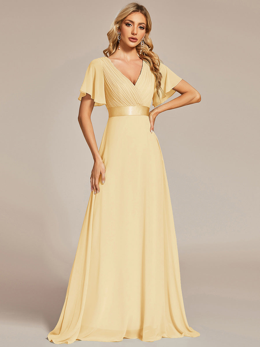 Robe de maternité en mousseline simple à manches volantées #Couleur_Jaune
