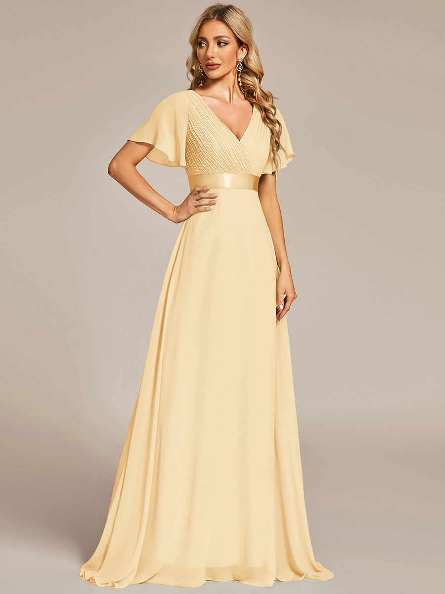 Robe Demoiselle d'Honneur Longue en Mousseline à Col en V #Couleur_Jaune