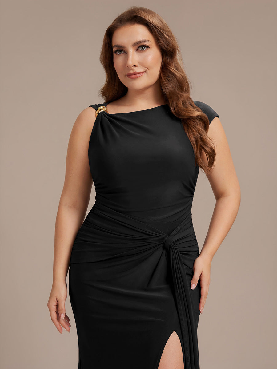 Robe midi bodycon à détail nœud et haute élasticité #Couleur_Noir
