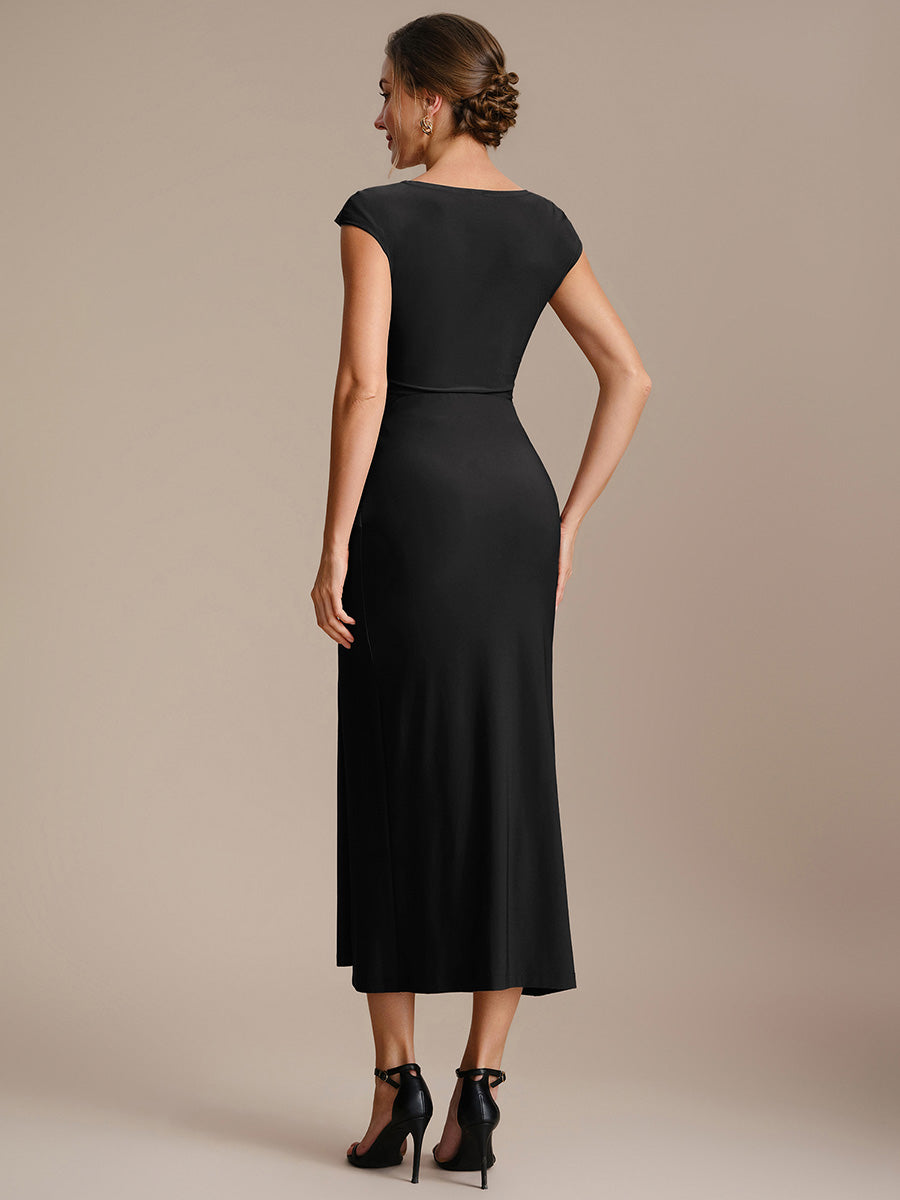 Robe midi bodycon à détail nœud et haute élasticité #Couleur_Noir