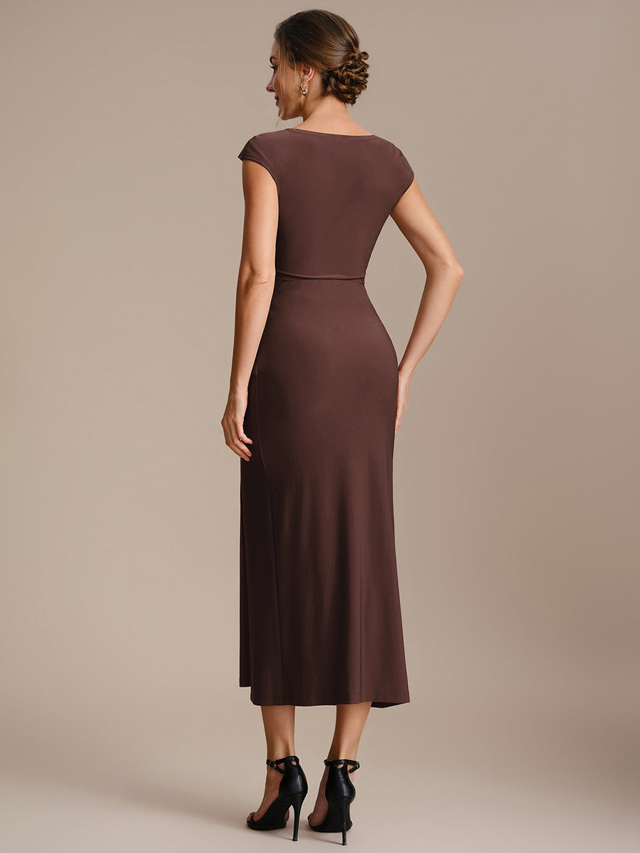 Robe midi bodycon à détail nœud et haute élasticité #Couleur_Marron chocolat