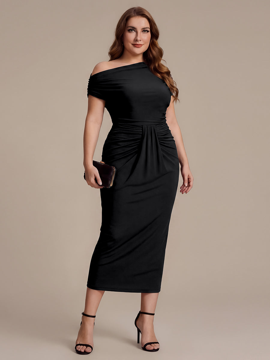 Robe midi bodycon très extensible à manches longues avec des détails élégants #Couleur_Noir
