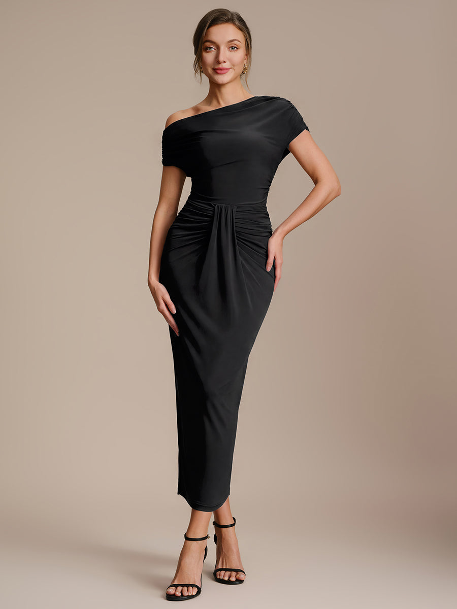 Robe midi bodycon très extensible à manches longues avec des détails élégants #Couleur_Noir