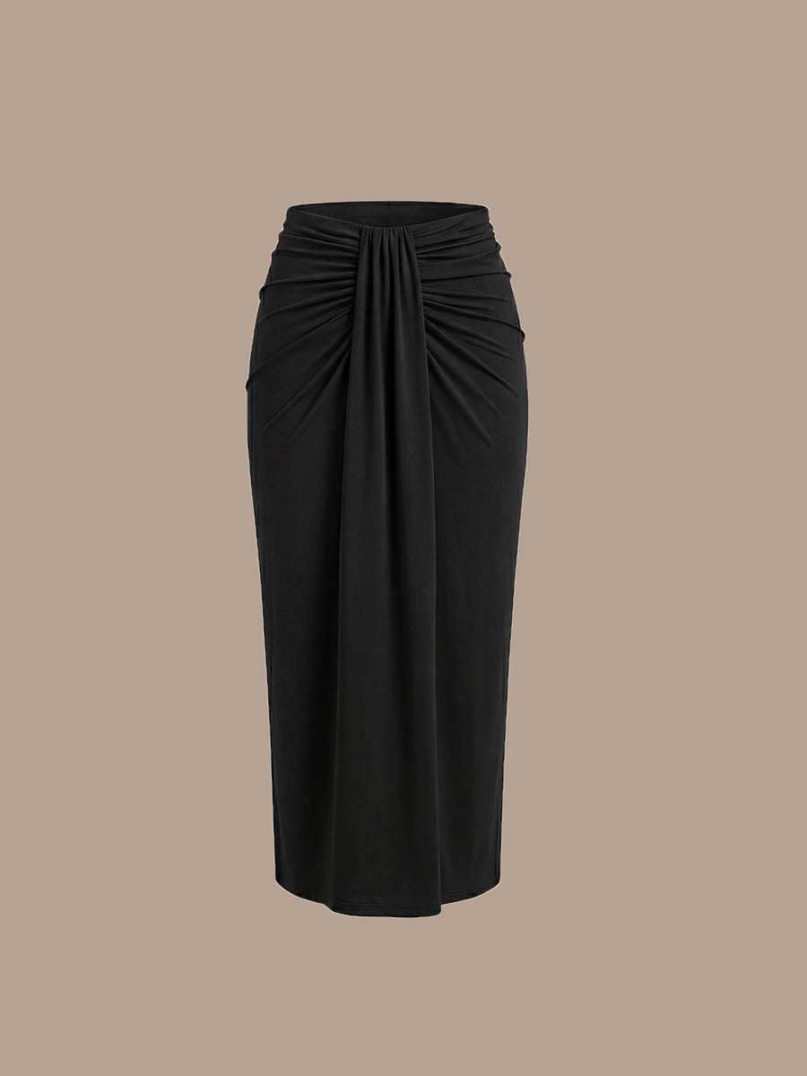 Robe midi bodycon très extensible à manches longues avec des détails élégants #Couleur_Noir