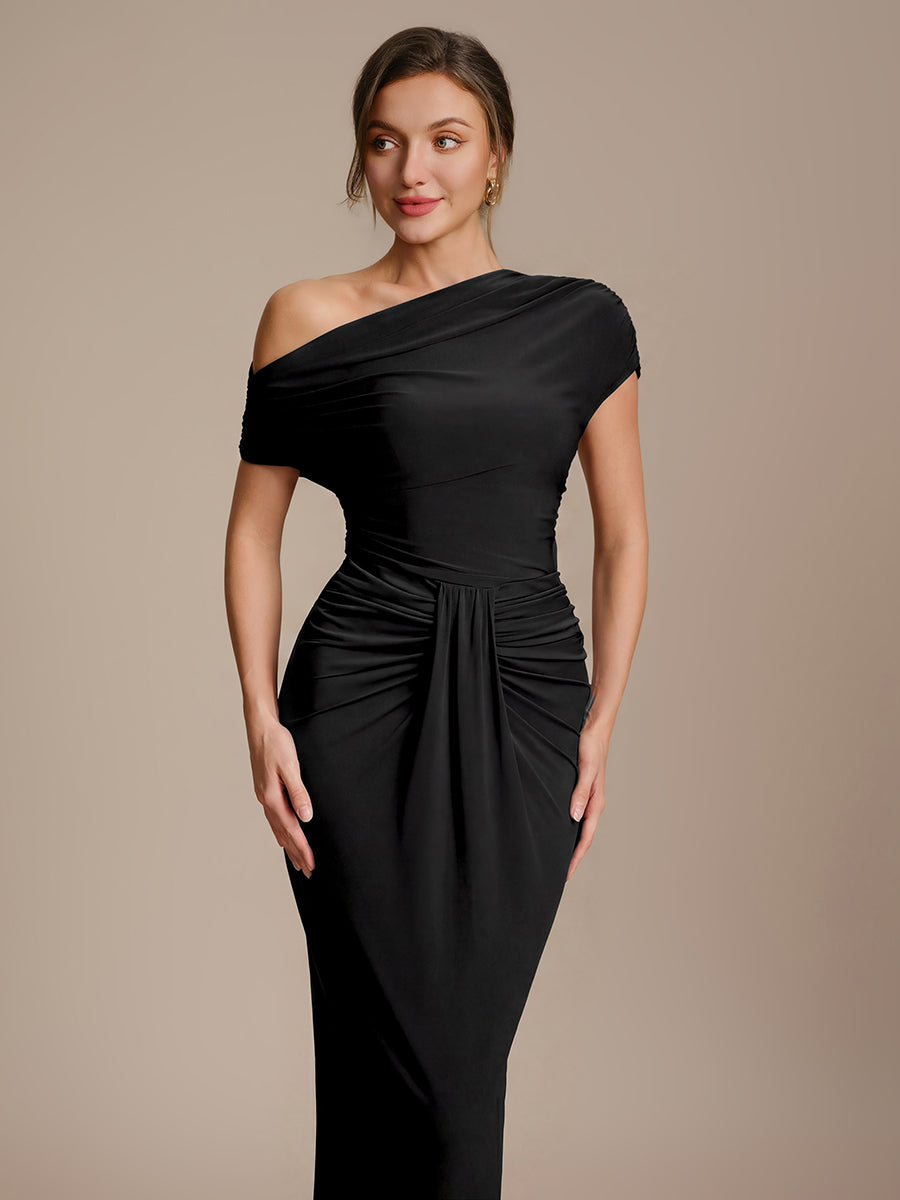 Robe midi bodycon très extensible à manches longues avec des détails élégants #Couleur_Noir