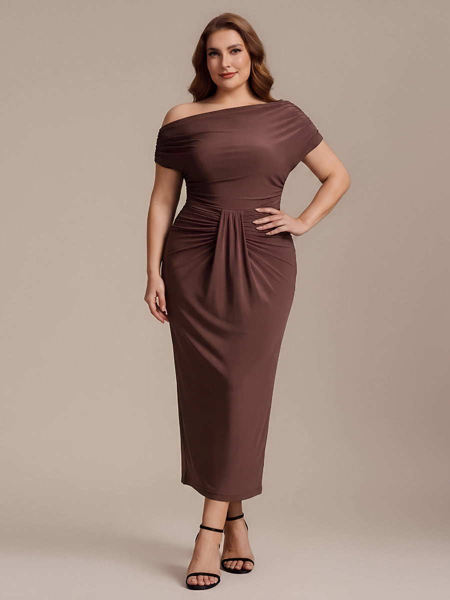 Robe midi bodycon très extensible à manches longues avec des détails élégants #Couleur_Marron chocolat