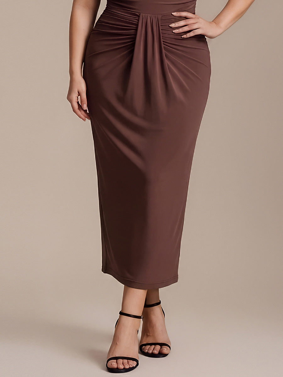Robe midi bodycon très extensible à manches longues avec des détails élégants #Couleur_Marron chocolat