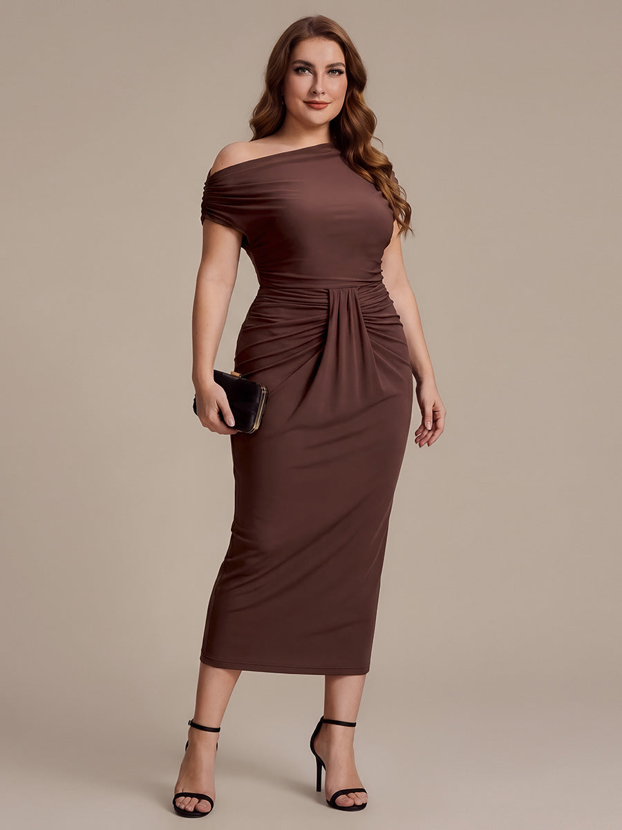 Robe midi bodycon très extensible à manches longues avec des détails élégants #Couleur_Marron chocolat