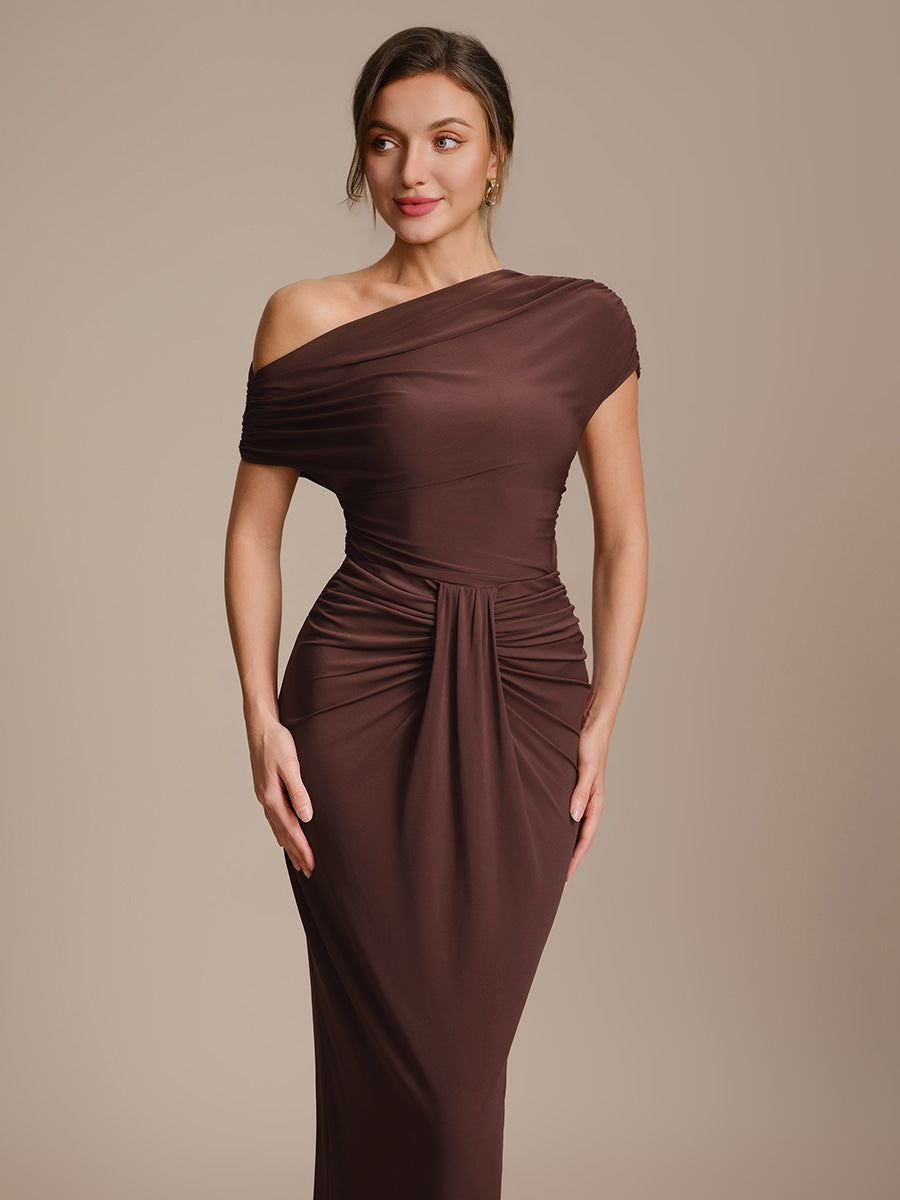Robe midi bodycon très extensible à manches longues avec des détails élégants #Couleur_Marron chocolat