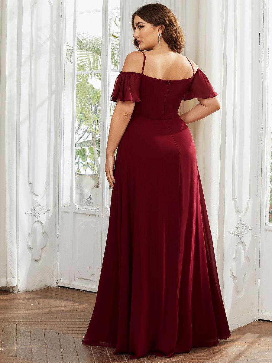 Robe Demoiselle d'Honneur sexy à épaules dénudées et à encolure en V #Couleur_Bordeaux