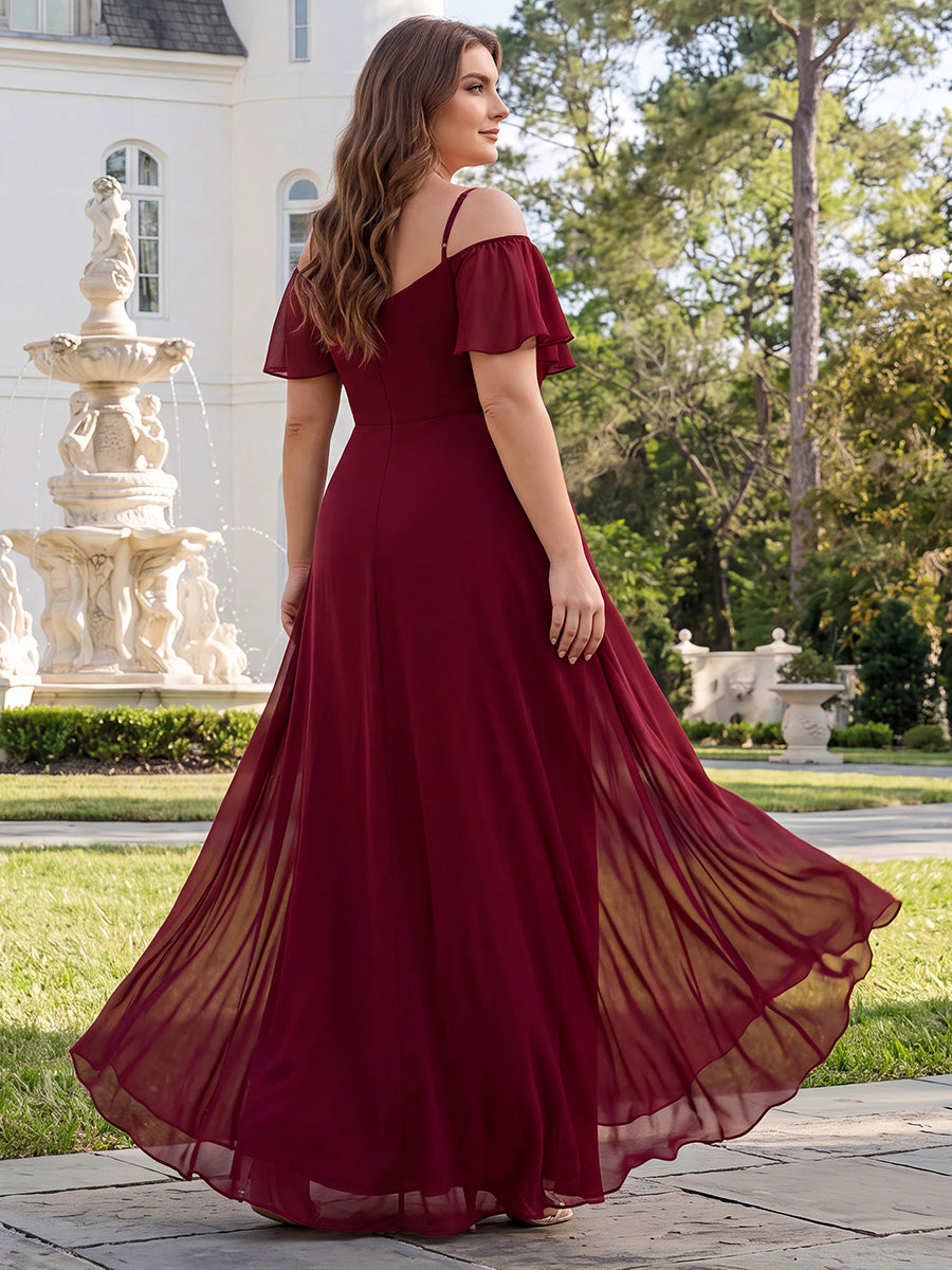 Robe de soirée à épaules dénudées et encolure en V taille Plus fente latérale #Couleur_Bordeaux