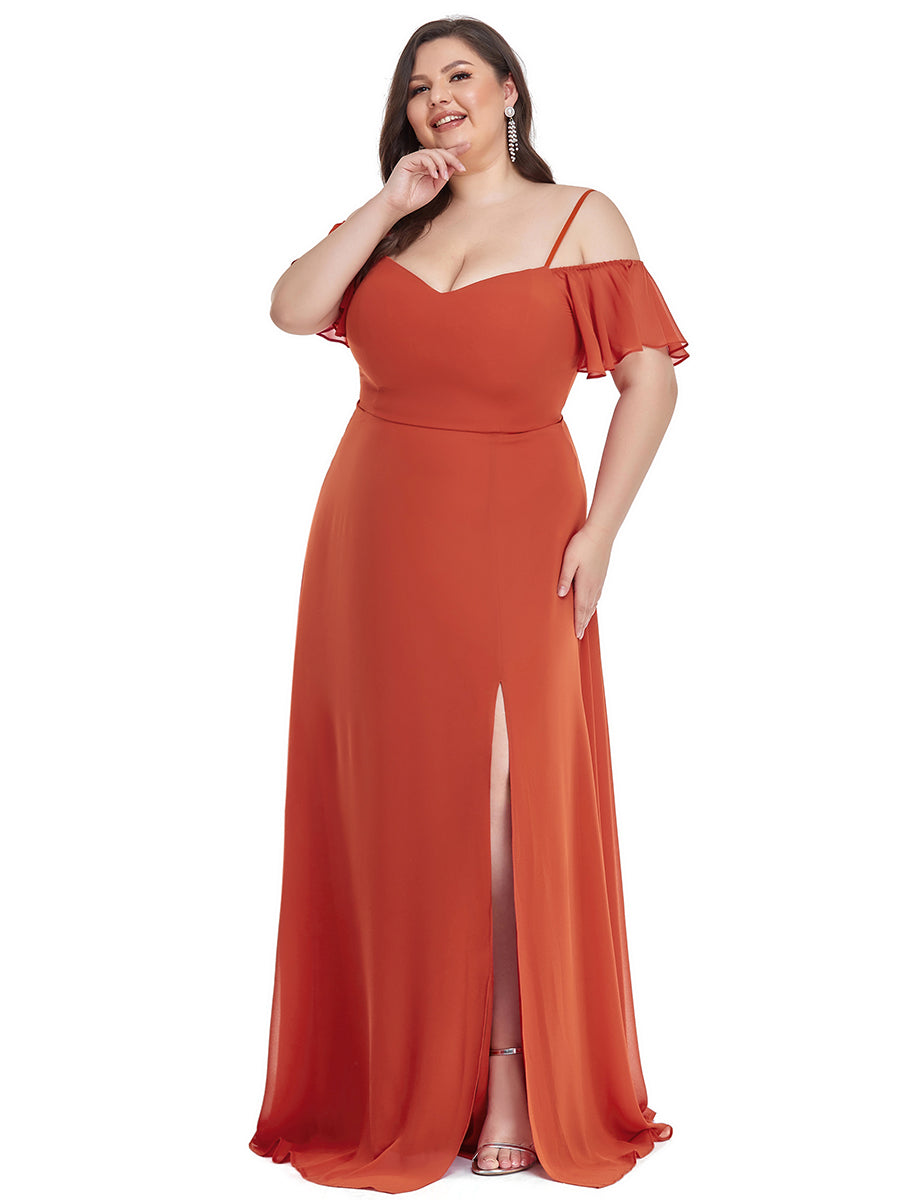 Robe Demoiselle d'Honneur sexy à épaules dénudées et à encolure en V #Couleur_Burnt Orange
