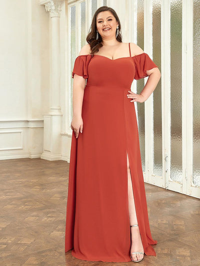 pretty REYA|Robe demoiselle d'honneur à épaules dénudées et encolure en V Grande taille fente latérale