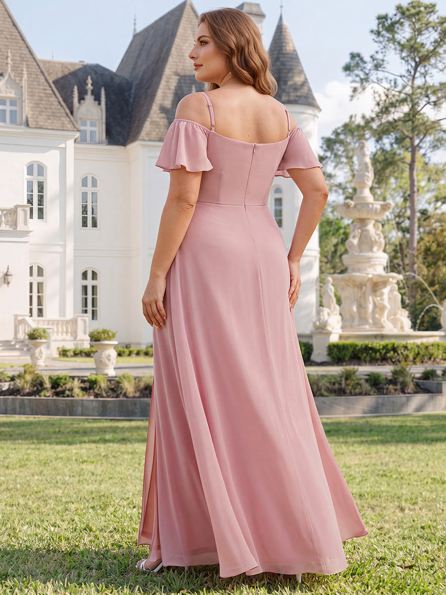 Robe Demoiselle d'Honneur sexy à épaules dénudées et à encolure en V #Couleur_Rose fumee