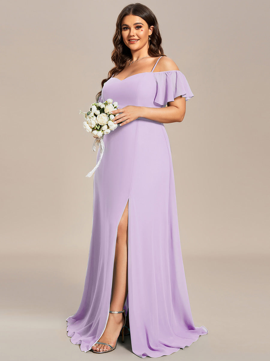 Robe Demoiselle d'Honneur sexy à épaules dénudées et à encolure en V #Couleur_Lilas Givré
