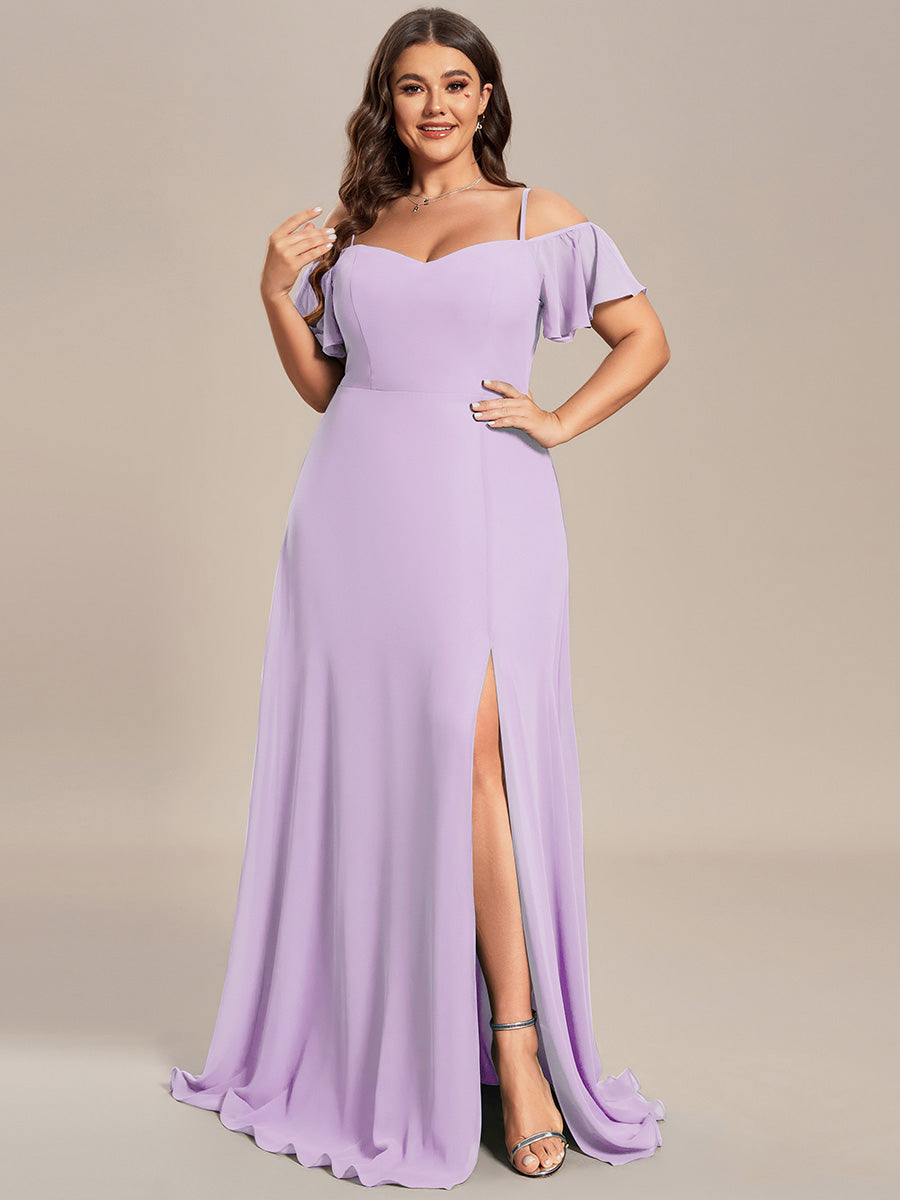 Robe de soirée à épaules dénudées et encolure en V taille Plus fente latérale #Couleur_Lilas Givré