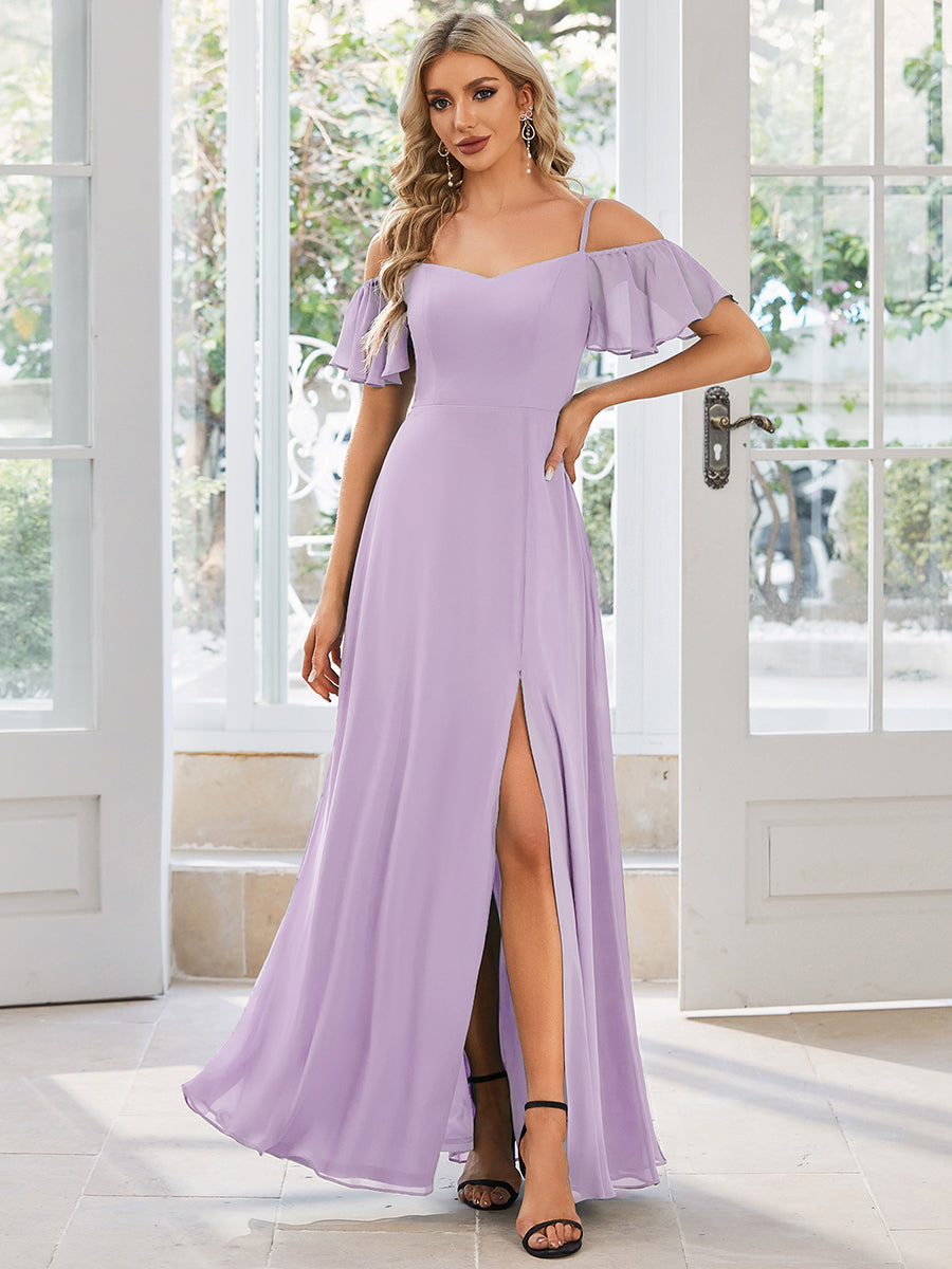 Robe de soirée sexy à épaules dénudées et à encolure en V #Couleur_Lilas Givré