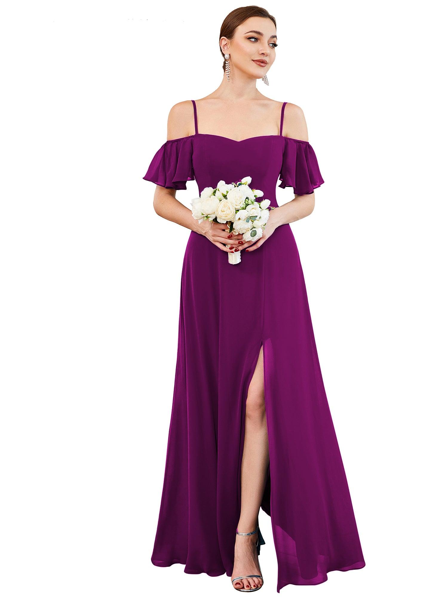 Taille personnalisée Robe de soirée sexy à épaules dénudées et à encolure en V #Couleur_Fuchsia