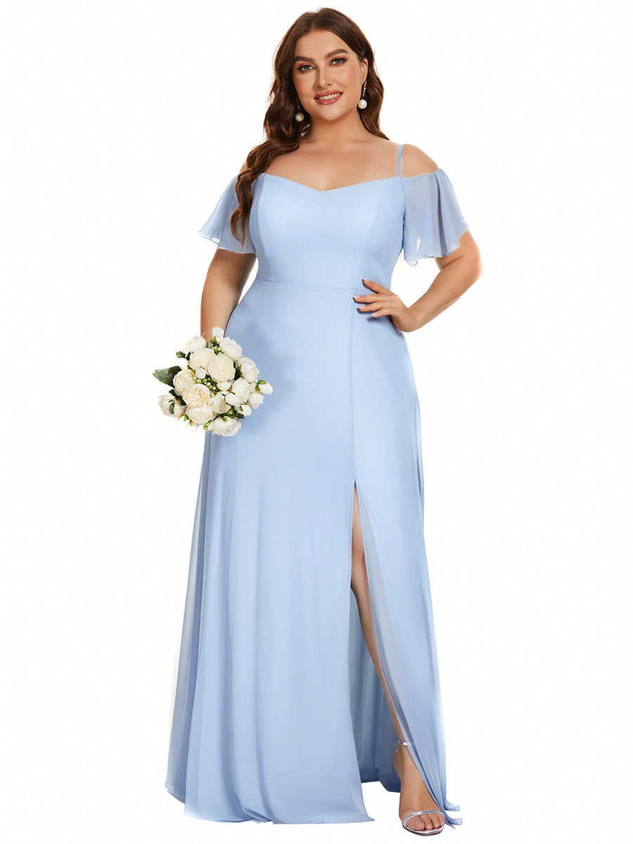 Robe Demoiselle d'Honneur sexy à épaules dénudées et à encolure en V #Couleur_Bleu Glace