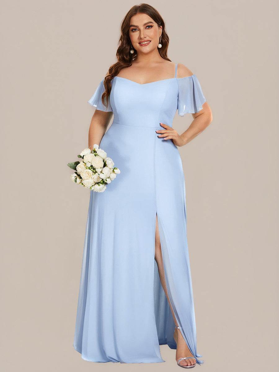 Robe de soirée à épaules dénudées et encolure en V taille Plus fente latérale #Couleur_Bleu Glace