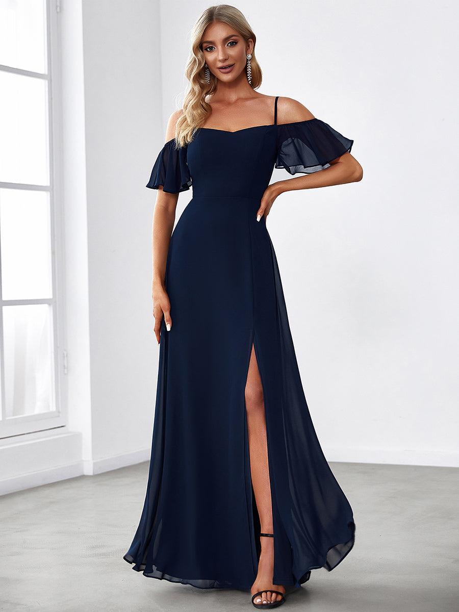 Robe Demoiselle d'Honneur sexy à épaules dénudées et à encolure en V #Couleur_Bleu Marine
