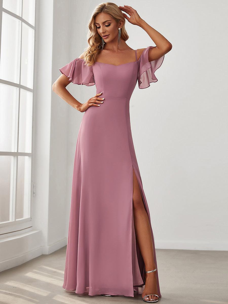 Robe Demoiselle d'Honneur sexy à épaules dénudées et à encolure en V #Couleur_Orchidee