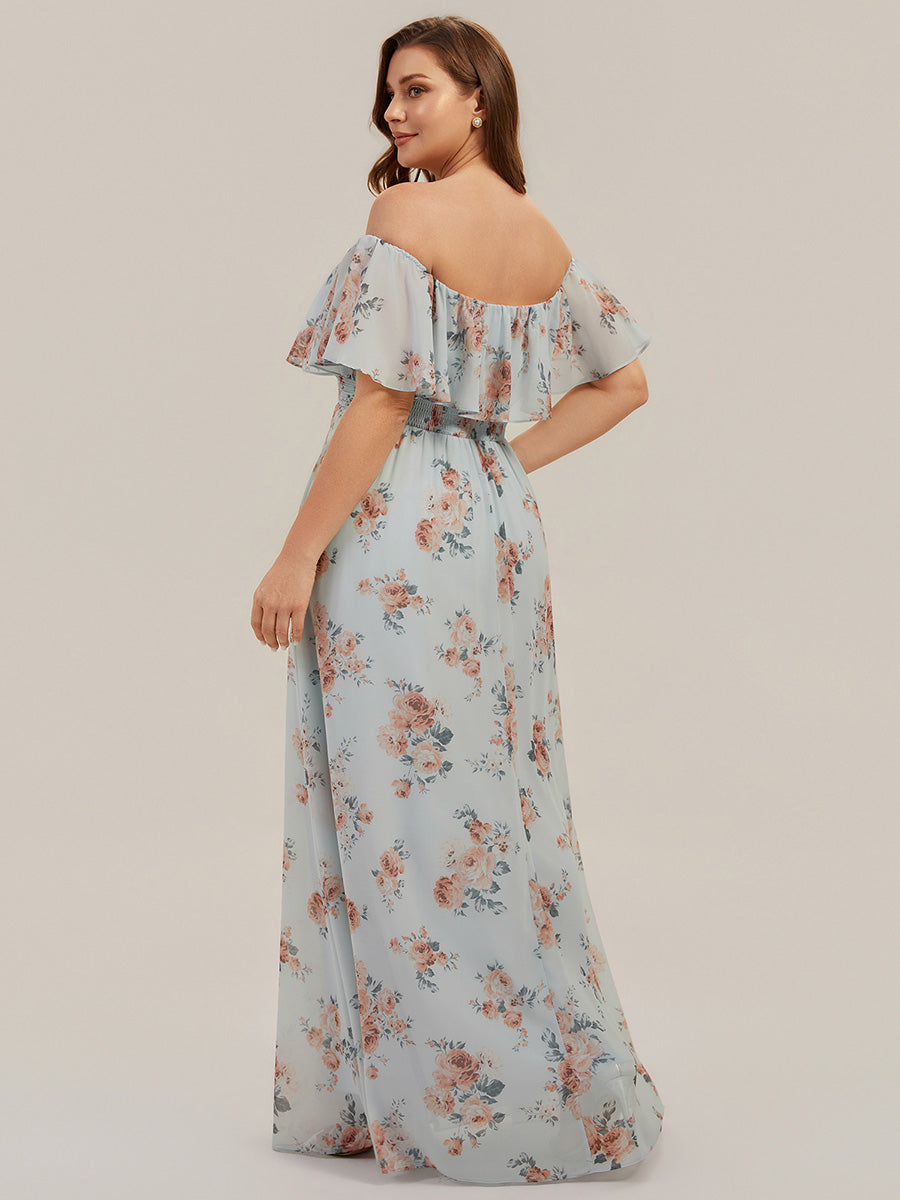 Robe de demoiselle d'honneur en mousseline à épaules dénudées et fente haute #Couleur_Floraison Ambrée