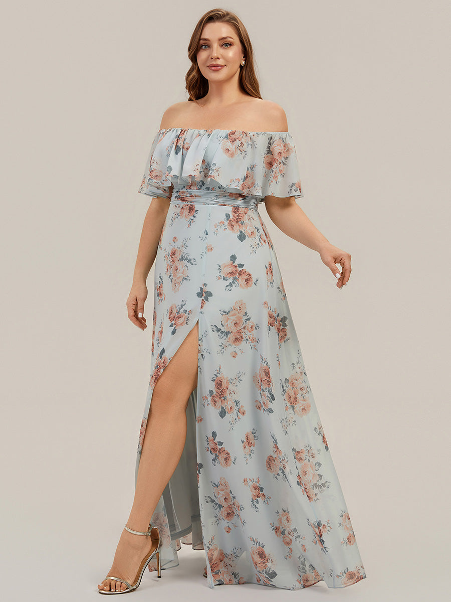 Robe de demoiselle d'honneur en mousseline à épaules dénudées et fente haute #Couleur_Floraison Ambrée