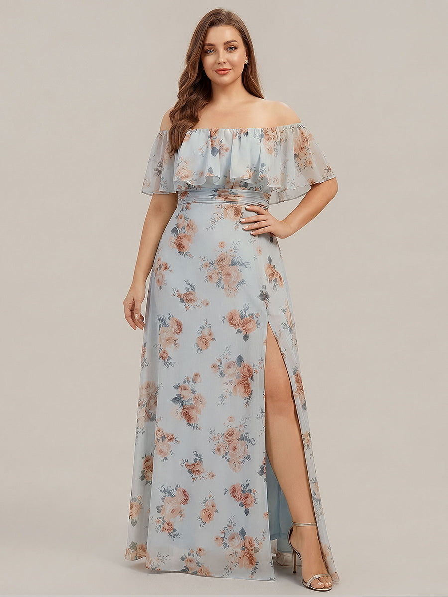 Robe de demoiselle d'honneur en mousseline à épaules dénudées et fente haute #Couleur_Floraison Ambrée