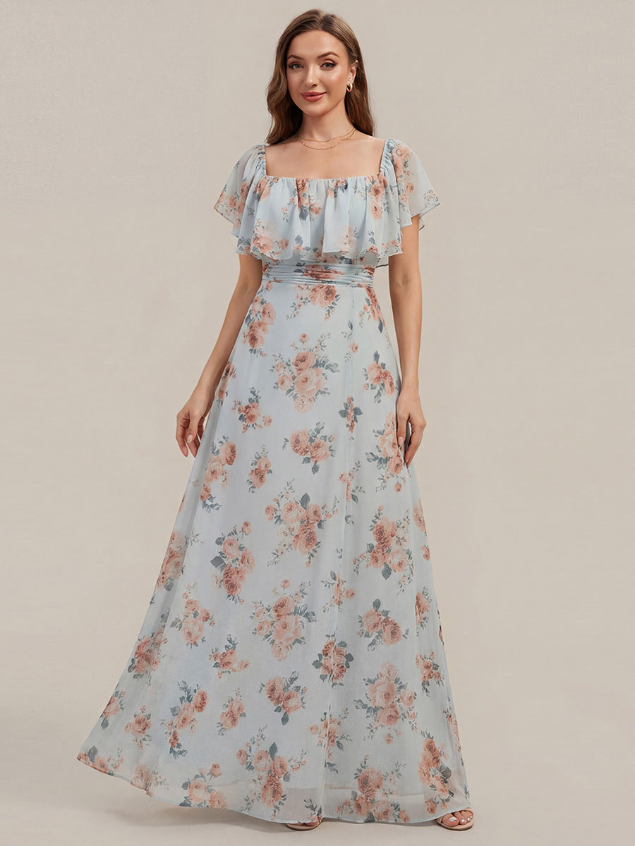 Robe de demoiselle d'honneur en mousseline à épaules dénudées et fente haute #Couleur_Floraison Ambrée