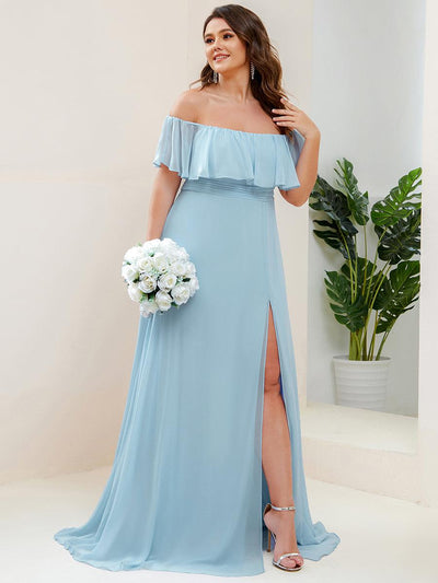 pretty ÉMILE|Robe de demoiselle d'honneur grande taille à volants et épaules dénudées