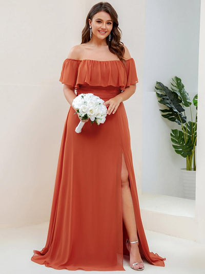 pretty ÉMILE|Robe de demoiselle d'honneur grande taille à volants et épaules dénudées