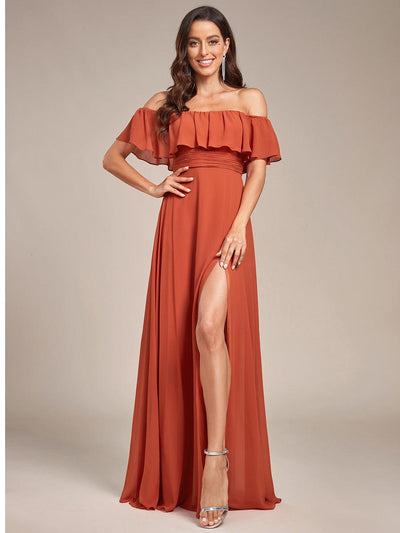 ever ÉMILE|Robe de demoiselle d'honneur en mousseline à épaules dénudées et fente haute