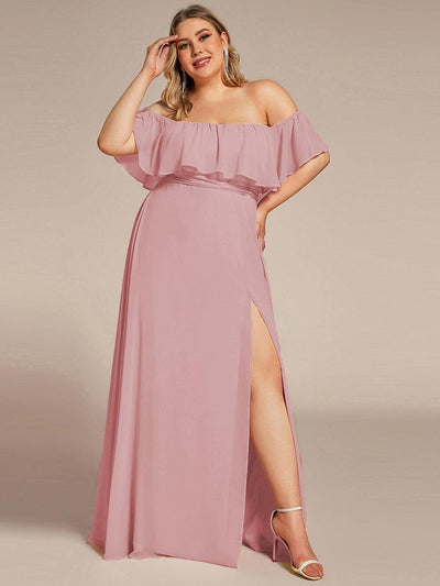 pretty ÉMILE|Robe de demoiselle d'honneur grande taille à volants et épaules dénudées