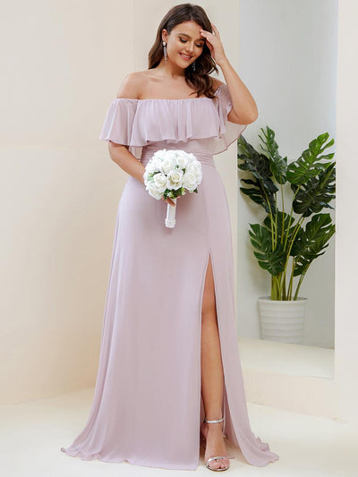 pretty ÉMILE|Robe de demoiselle d'honneur grande taille à volants et épaules dénudées