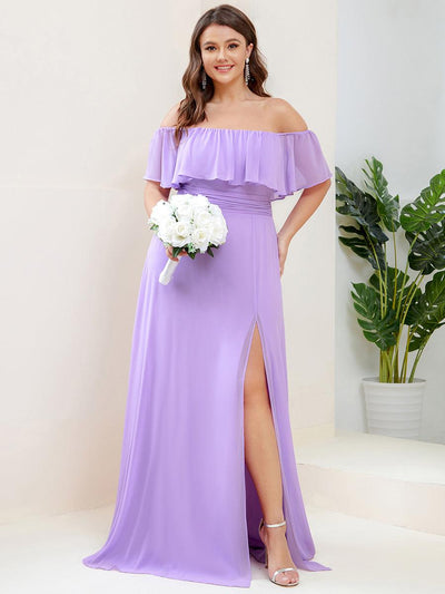 pretty ÉMILE|Robe de demoiselle d'honneur grande taille à volants et épaules dénudées