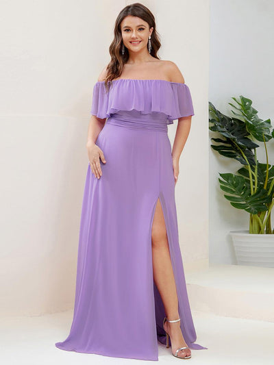 ever ÉMILE|Robe de demoiselle d'honneur en mousseline à épaules dénudées et fente haute