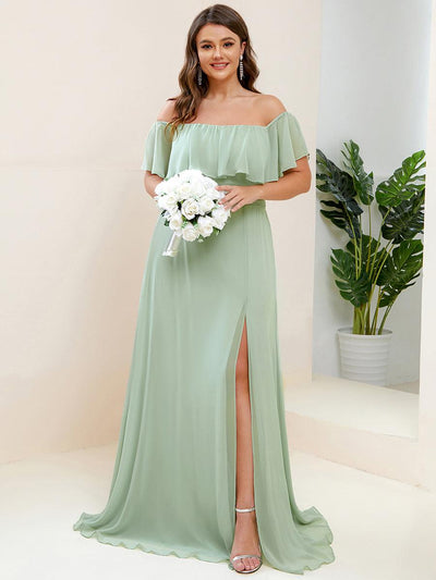 pretty ÉMILE|Robe de demoiselle d'honneur grande taille à volants et épaules dénudées